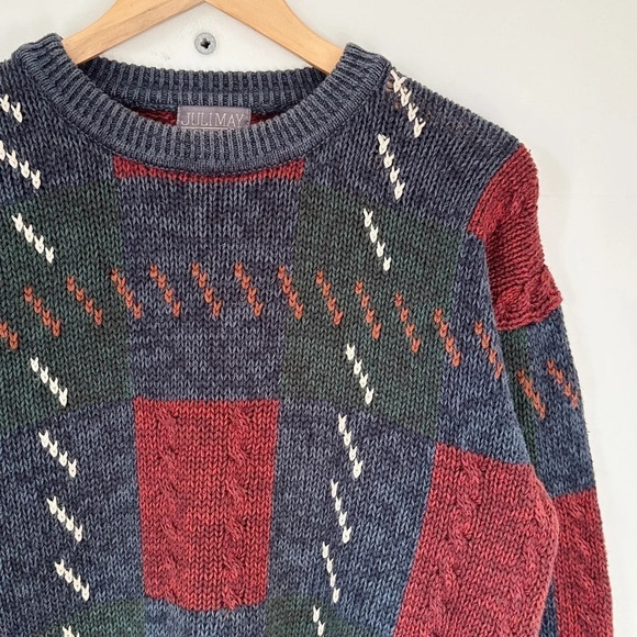 Vintage chenille knit crew neck sweater - 80’s - multi-coloured - Oversized M - Picture 5 of 7